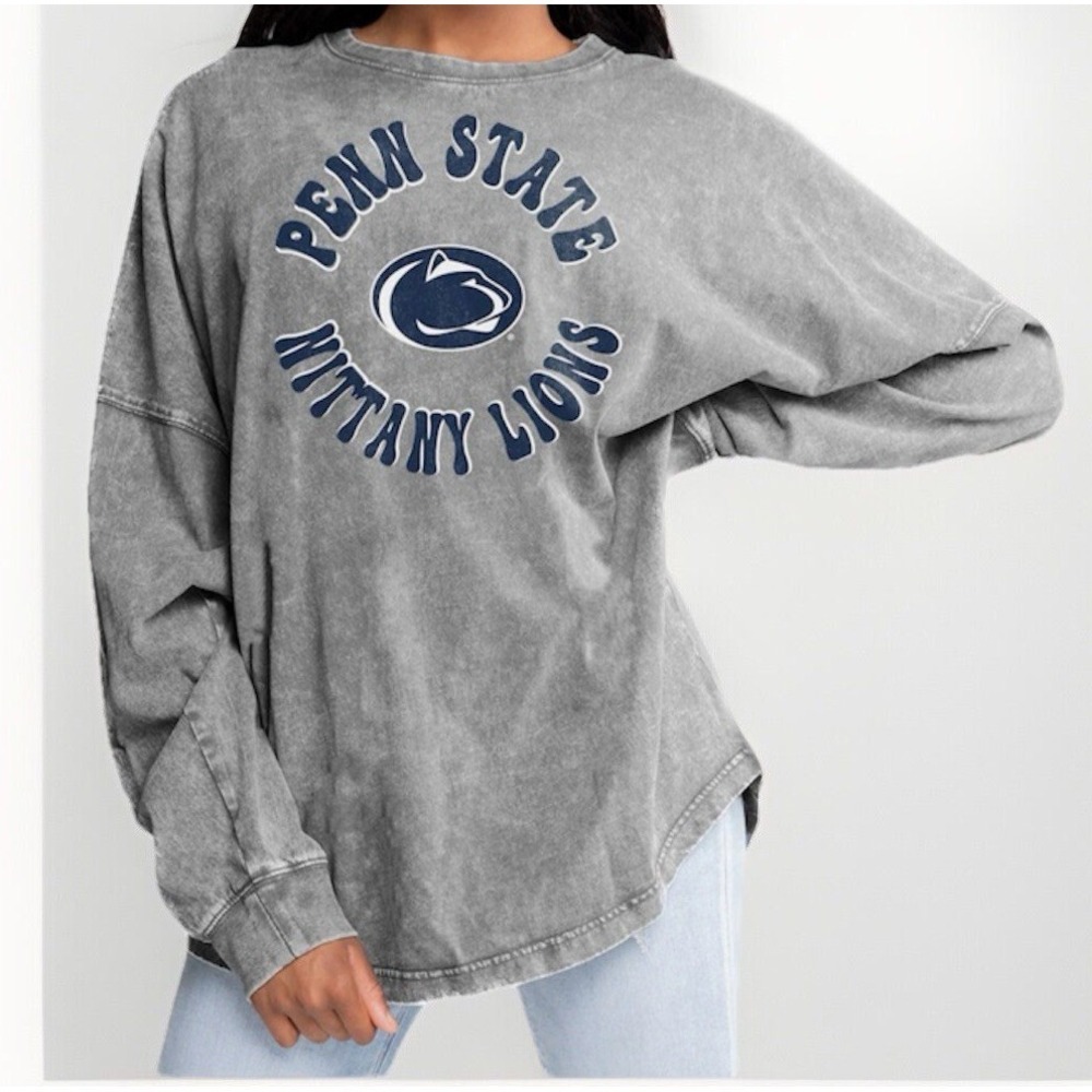 Penn State Nittany Lions Gameday Couture Faded Wash Oversized L/S Shirt, Large